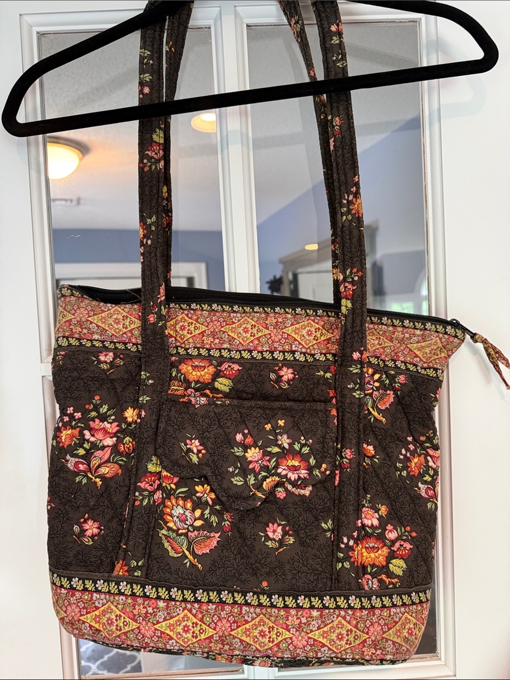 Vintage Vera Bradley Quilted Floral Tote Bag in Brown Multi